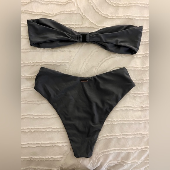Blackbough Swim Bikini, charcoal, bandeau top, high waisted bottoms - Picture 2 of 3
